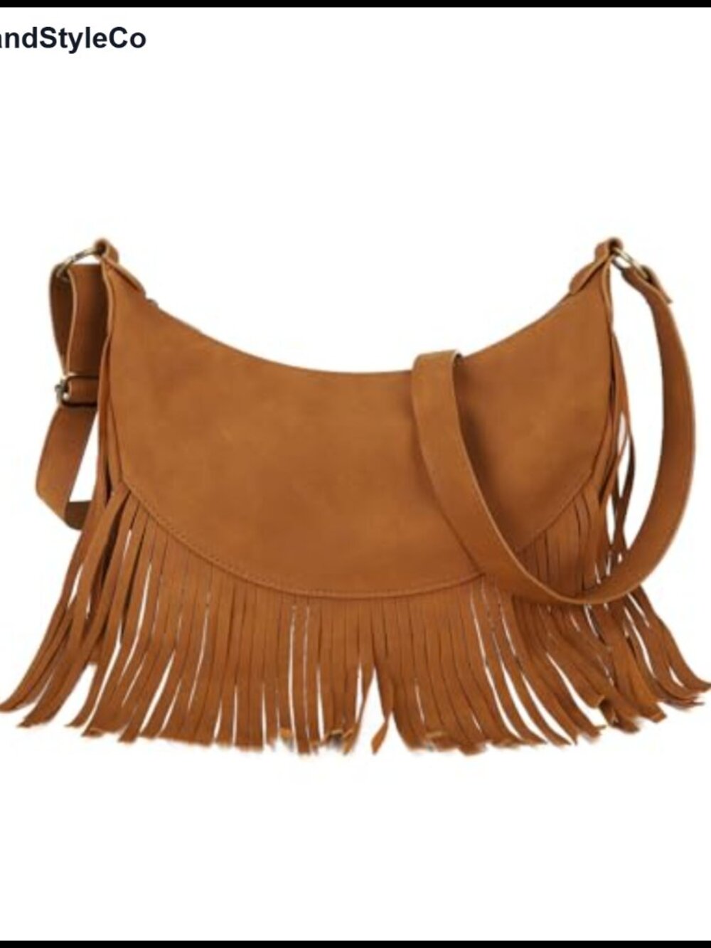 Fringe Crescent Crossbody Hobo Purse Vegan Suede Lightweight Multi Pockets